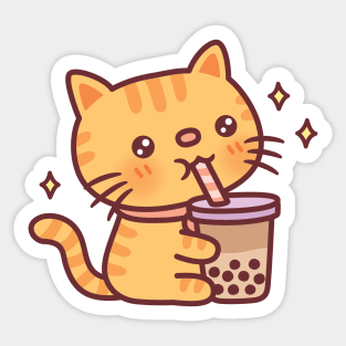 Cute Tabby Cat Drinking Bubble Tea Sticker